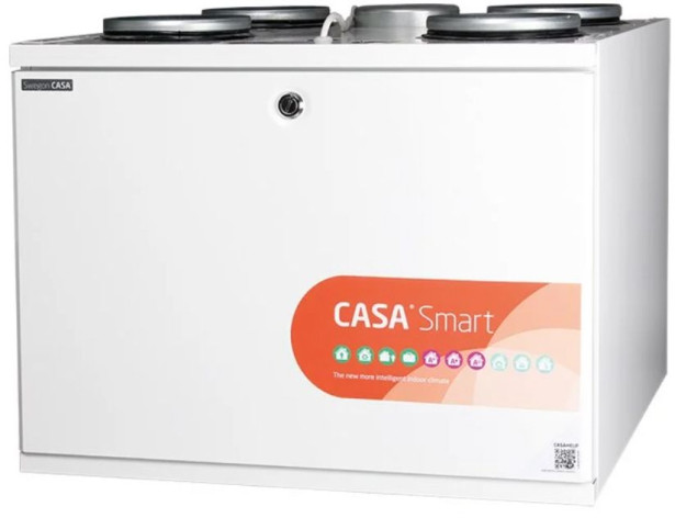 Ilmanvaihtokone lämmöntalteenotolla Swegon Casa W3 Smart xs Abp RH, alle 150m2, 10-80l/s, kosteutusautomatiikka, eri kätisyyksiä