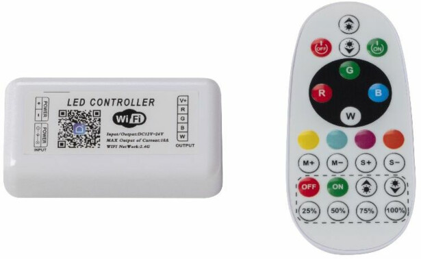 LED-ohjain/kaukosäädin Euroshrink, RGB-monivärisäätö, Wifi, 12/24V, max 288W