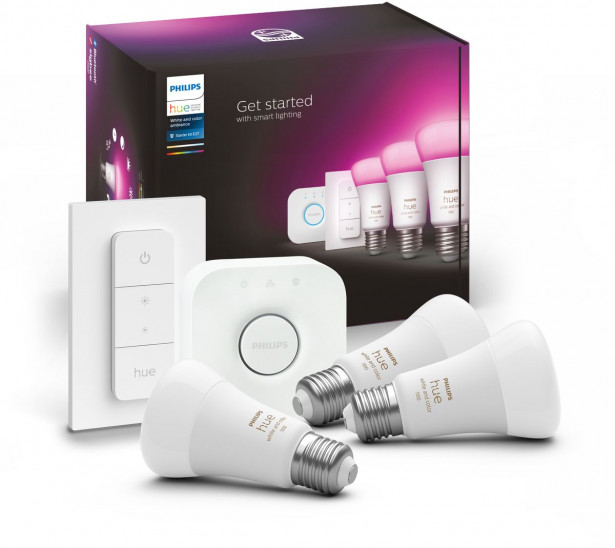 Aloituspakkaus Philips Hue WCA, 3 x älylamppu (9W, A60, E27) ja Hue-silta