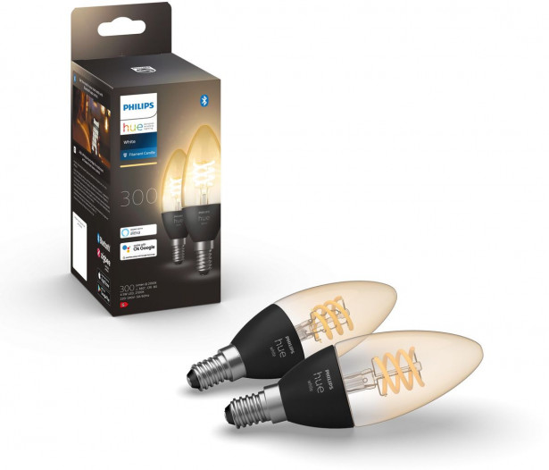 LED-älykynttilälamppu Philips Hue W, filamentti, 4.5W, E14, 2kpl