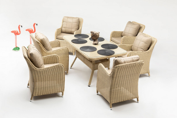 Ruokailuryhmä Linento Garden Cosmo, pöytä + 6 tuolia, beige