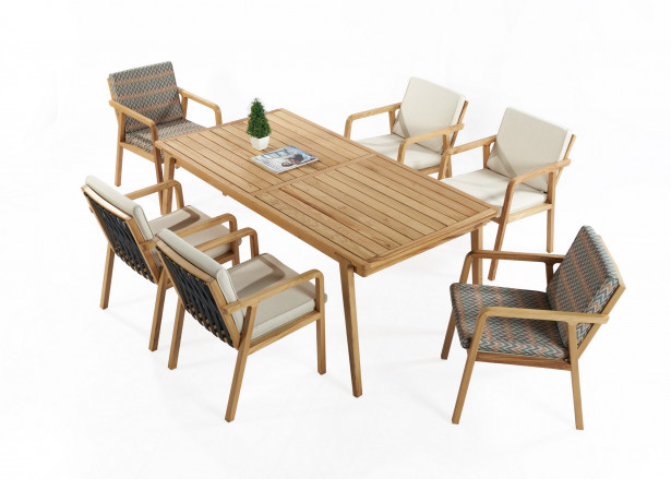 Ruokailuryhmä Linento Garden Clivia, pöytä + 6 tuolia, beige