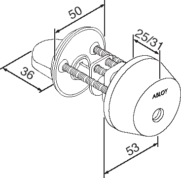 Avainpesä ja vääntönuppi Abloy CY001, messinki