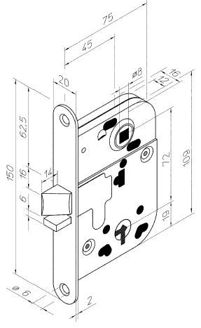 Välioven lukkorunko Abloy 2014 0045/0068ST/ZN