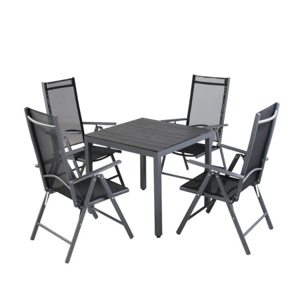 Ulkoruokailuryhmä AB Polar, harmaa/musta, pöytä + 4 tuolia