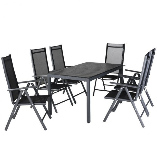 Ulkoruokailuryhmä AB Polar, harmaa/musta, pöytä + 6 tuolia