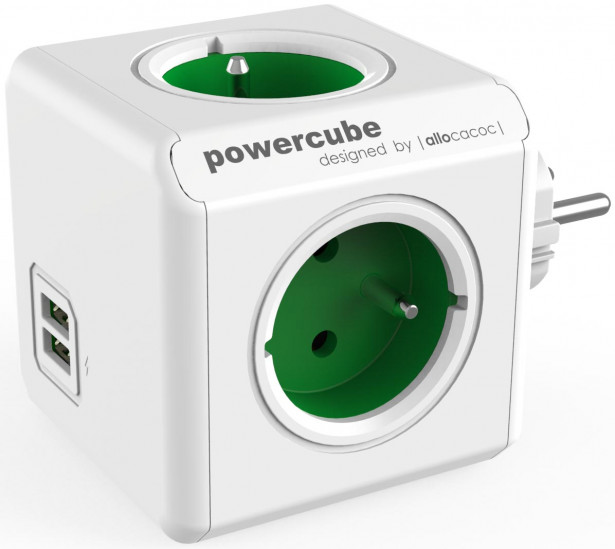 Pistorasia Allocacoc PowerCube Original USB, 4-osainen + 2 x USB, vihreä/valkoinen