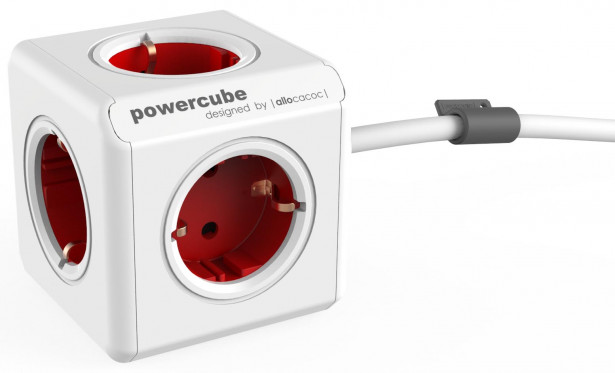 Jatkojohto Allocacoc PowerCube Extended, 1,5m, 5-osainen, punainen/valkoinen