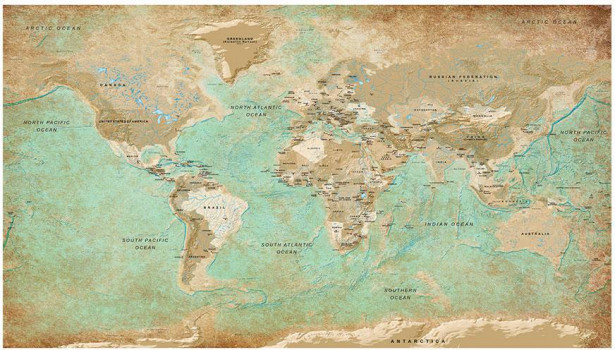 Sisustustarra Artgeist Turquoise World Map II, 280x490cm