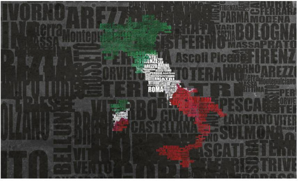 Kuvatapetti Artgeist Text map of Italy, 270x450cm