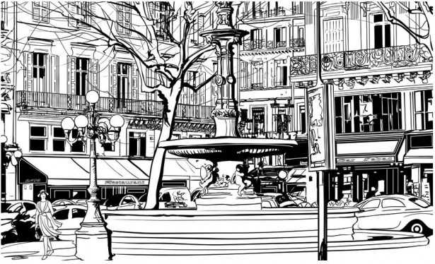 Kuvatapetti Artgeist Sketch of parisian fountain, 270x450cm
