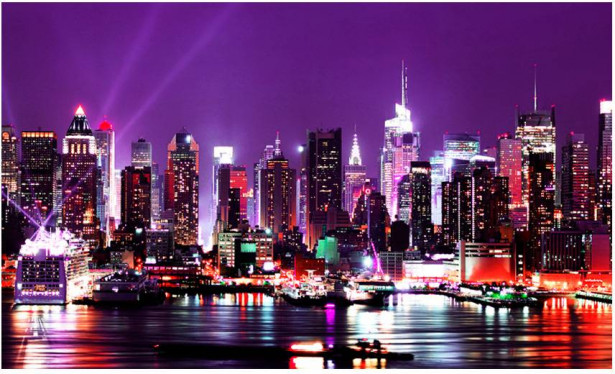 Kuvatapetti Artgeist Rainbow City Lights - New York, 270x450cm