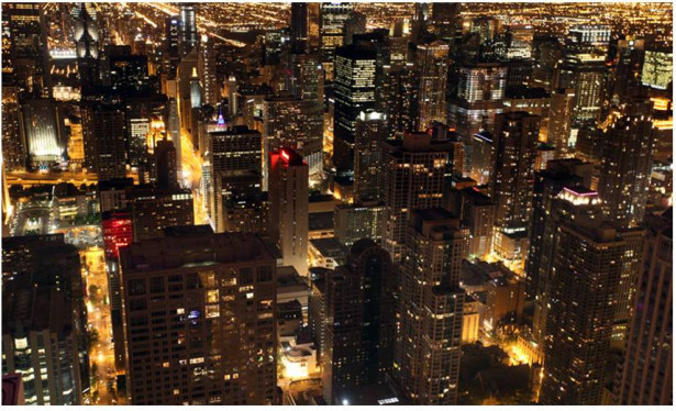 Kuvatapetti Artgeist Kaupungin yöllä - Chicago, USA, 270x450cm