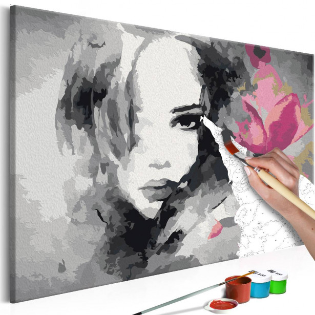 DIY-taulu Artgeist Black & White Portrait With A Pink Flower, 40x60cm