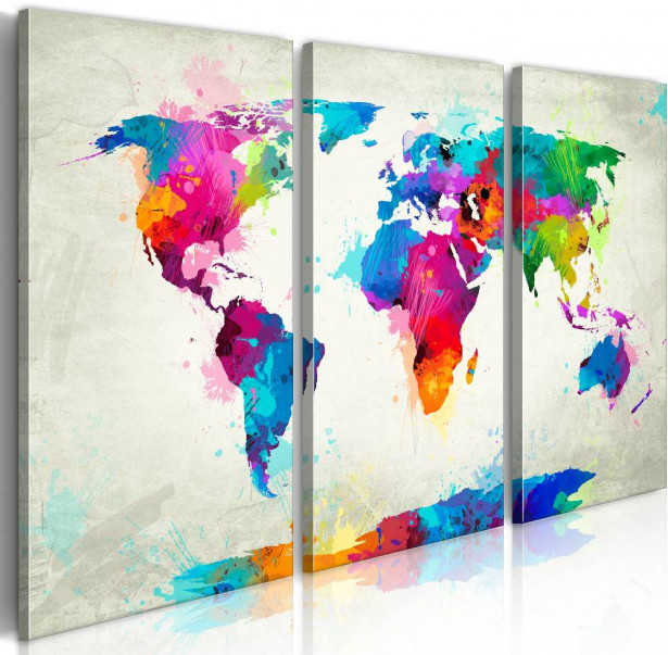 Canvas-taulu Artgeist World Map: An Explosion of Colors, eri kokoja