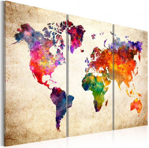 Canvas-taulu Artgeist The World's Map in Watercolor, eri kokoja