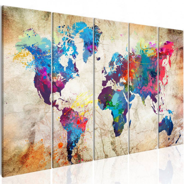 Canvas-taulu Artgeist World Map: Colourful Ink Blots, eri kokoja