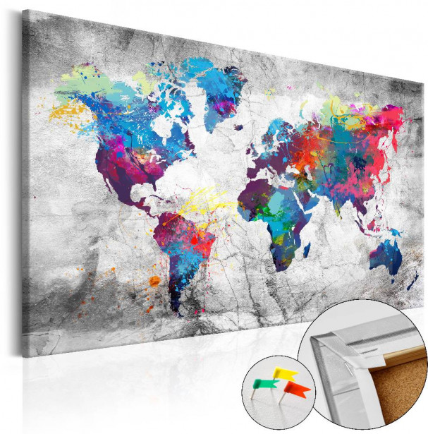 Korkkitaulu Artgeist World Map: Grey Style, eri kokoja
