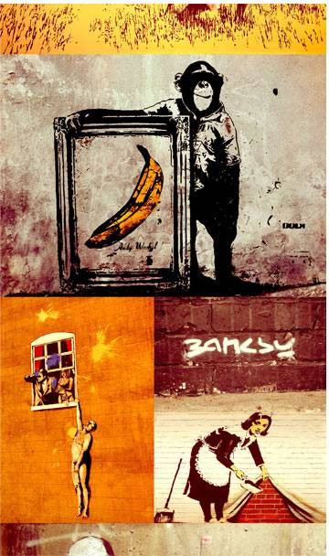 Tapetti Artgeist Collage - Banksy, 50x1000cm