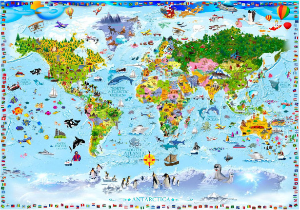 Sisustustarra Artgeist World Map for Kids, eri kokoja