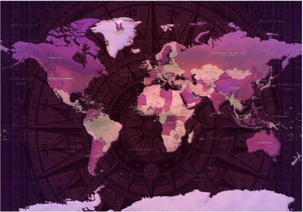 Sisustustarra Artgeist Purple World Map, eri kokoja