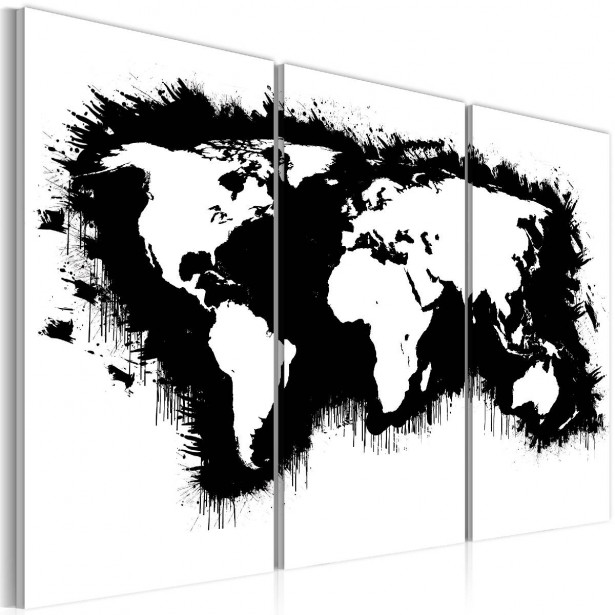 Taulu Artgeist Monokromaattinen maailmankartta 3-osainen eri kokoja