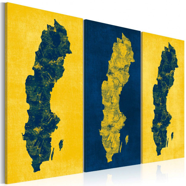 Taulu Artgeist Maalattu Ruotsin kartta 3-osainen eri kokoja