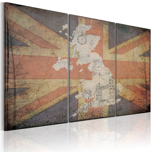 Taulu Artgeist Kartta Iso-Britannia 3-osainen eri kokoja