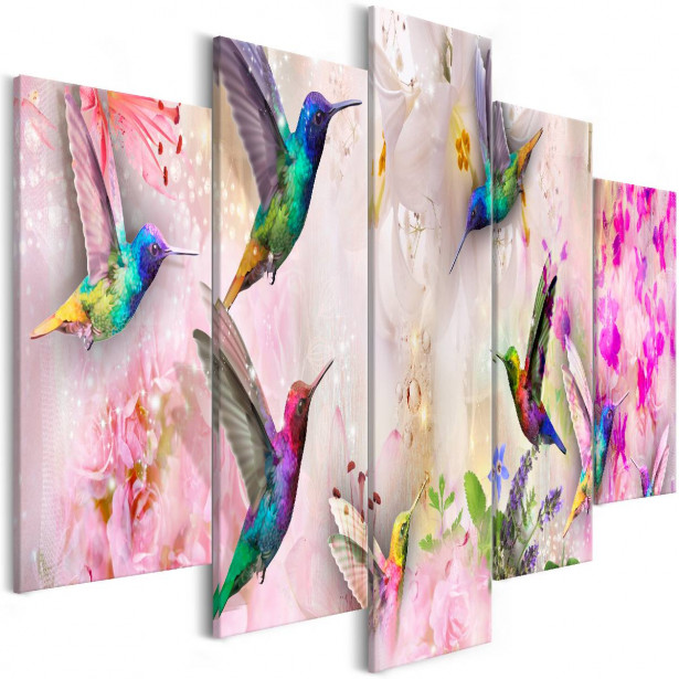 Taulu Artgeist Colourful Hummingbirds Pink 5-osainen leveä eri kokoja