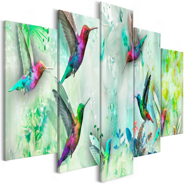 Taulu Artgeist Colourful Hummingbirds Green 5-osainen leveä eri kokoja