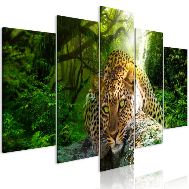 Taulu Artgeist Leopard Lying Green 5-osainen leveä eri kokoja