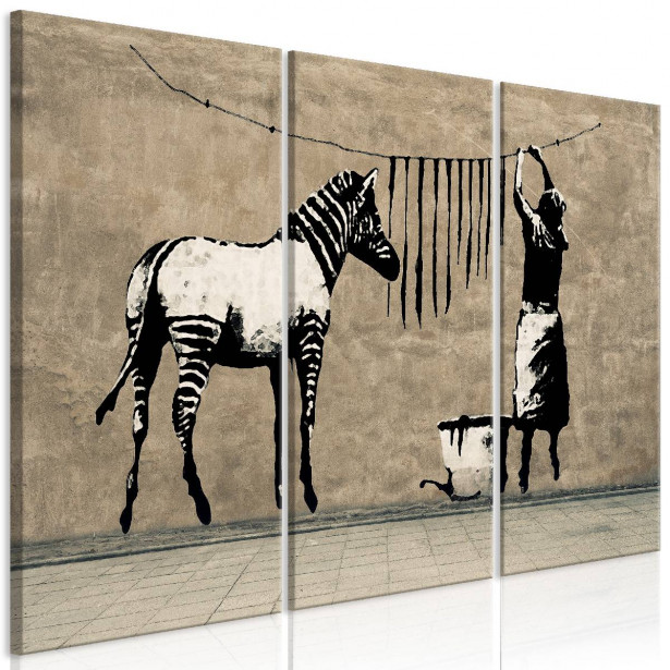 Taulu Artgeist Banksy: Washing Zebra on Concrete 3-osainen eri kokoja