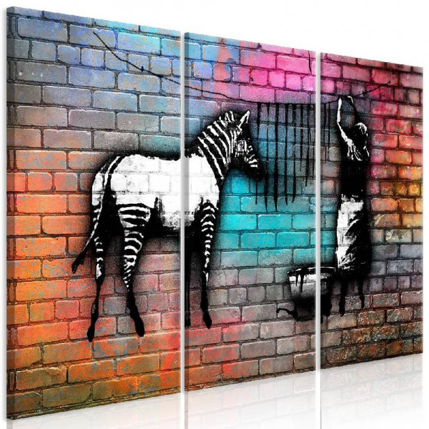 Taulu Artgeist Washing Zebra - Colourful Brick 3-osainen eri kokoja