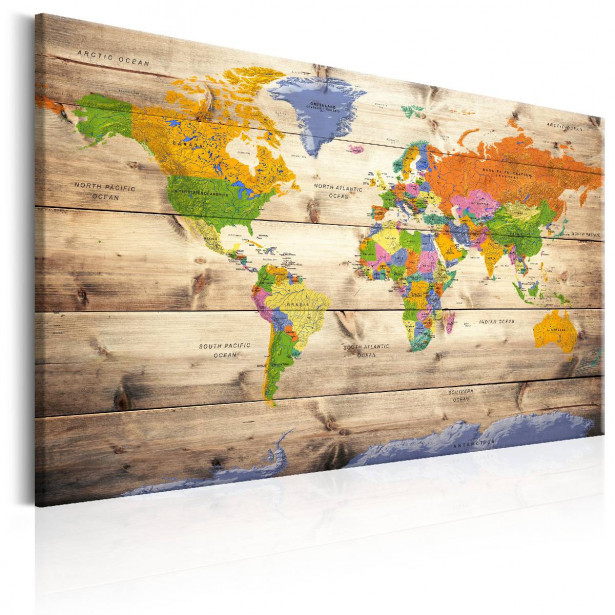 Taulu Artgeist Map on wood: Colourful Travels eri kokoja