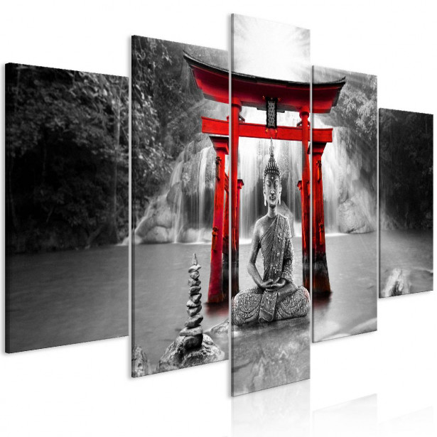Taulu Artgeist Buddha Smile Red 5-osainen leveä eri kokoja