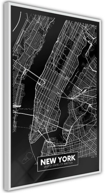 Juliste Artgeist Negative Map: New York, kehyksillä, eri kokoja
