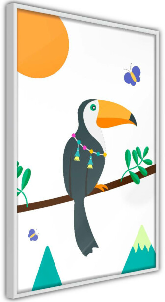 Juliste Artgeist Toucan And Butterflies, kehyksillä, eri kokoja