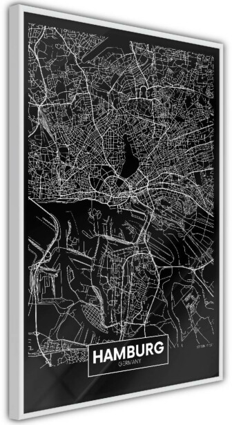 Juliste Artgeist Dark Map of Hamburg, kehyskartongilla, kehyksillä, eri kokoja