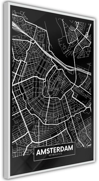 Juliste Artgeist Dark Map of Amsterdam, kehyksillä, eri kokoja