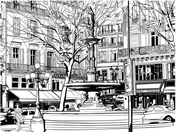 Kuvatapetti Artgeist Sketch of parisian fountain, eri kokoja