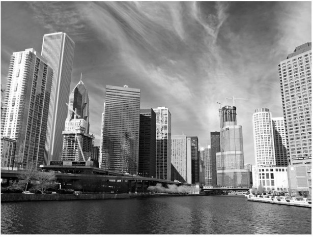 Kuvatapetti Artgeist Chicago Skyline mustavalkoinen, eri kokoja