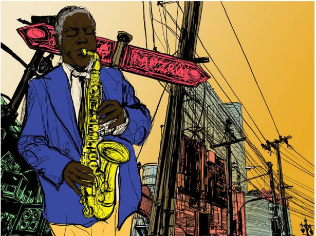 Kuvatapetti Artgeist Saxophonist in New York, eri kokoja