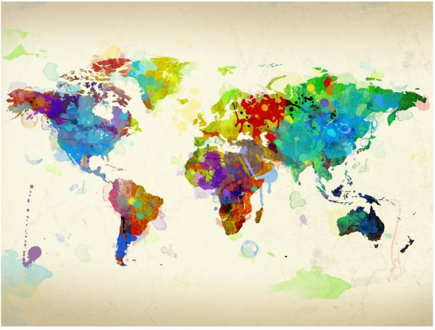 Kuvatapetti Artgeist Paint splashes map of the World, eri kokoja