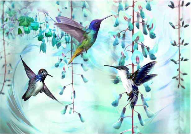 Kuvatapetti Artgeist Flying Hummingbirds Green, eri kokoja