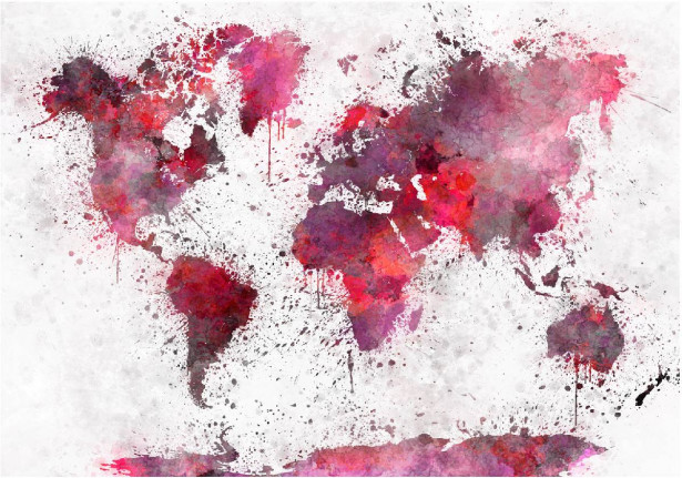 Kuvatapetti Artgeist World Map: Red Watercolors, eri kokoja