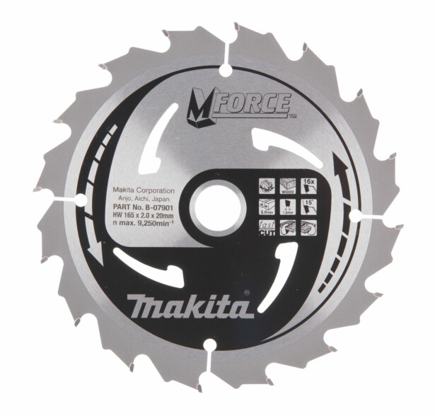 Pyörösahanterä Makita MForce B-07901, 165x20x2.0mm, 16T