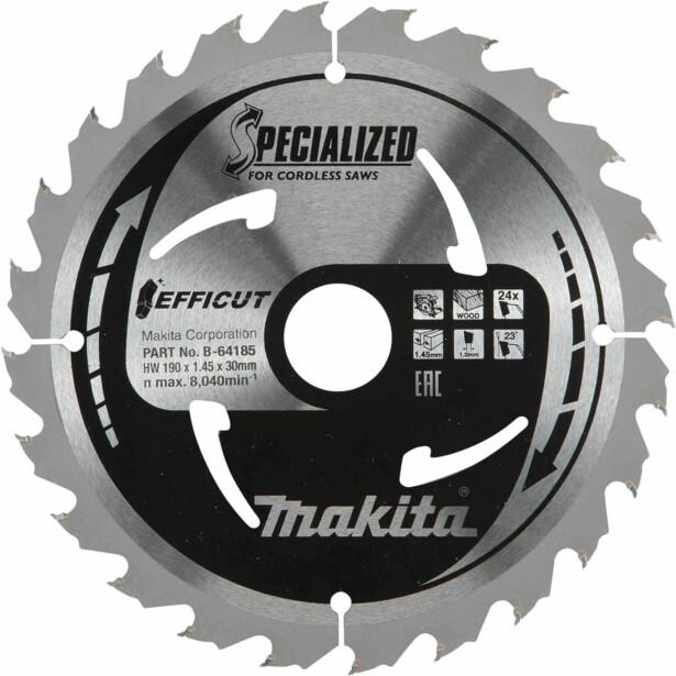 Pyörösahanterä Makita Efficut Specialized B-64185, 190x30x1.45mm, 24T