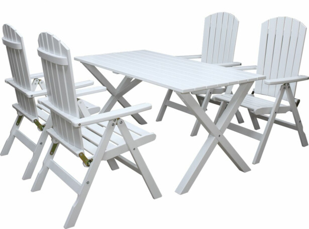Ruokailuryhmä Baltic Garden Scottsdale 150cm pöytä + 4 Kungshamn tuolia valkoinen
