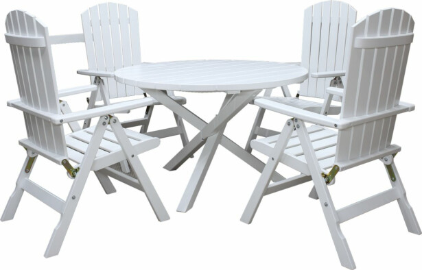 Ruokailuryhmä Baltic Garden Scottsdale Ø112cm pöytä + 4 Kungshamn tuolia valkoinen