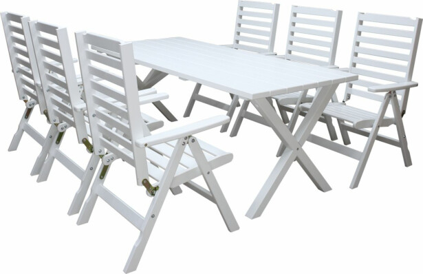 Ruokailuryhmä Baltic Garden Scottsdale 190cm pöytä + 6 Bastad tuolia valkoinen